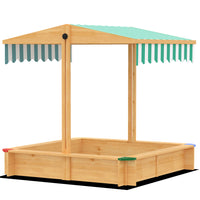 Outsunny Kids Wooden Sandbox with Cover, Adjustable Canopy, Seats - 47" x 47" x 47" - Light Brown-Both height and angle of the canopy can be adjusted through the knob, bring a shade to children in summer days
