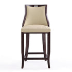 Manhattan Comfort Emperor 19" Traditional Faux Leather Upholstered Bar Stool - Cream and Walnut - 3 Pack-Includes Footrest Base