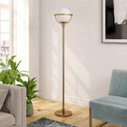 Hudson&Canal Cieonna Globe & Stem Floor Lamp with Glass Shade - Brass/White-Handcrafted brass finish is applied to the round metal base