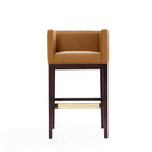Manhattan Comfort Kingsley 21" Mid-Century Modern Faux Leather Upholstered Bar Stool - Camel and Dark Walnut - 2 Pack-Square Tight Back and Arm Design