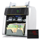 Kolibri Signature V2 Mixed Denomination 2-Pocket Currency Counter (CAD/USD) with Advanced Counterfeit Detection-Mixed denomination counting and sorting for five currencies: USD, CAD, MXN, EUR, and GBP