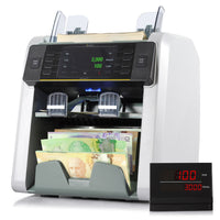 Kolibri Signature V2 Mixed Denomination 2-Pocket Currency Counter (CAD/USD) with Advanced Counterfeit Detection-Mixed denomination counting and sorting for five currencies: USD, CAD, MXN, EUR, and GBP