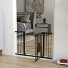 PawHut 30"-52" Extra Wide Pet Gate Barrier with Small Door - 30"H - Black-Equipped with a small door, convenient for pets to pass