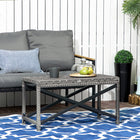 Outsunny Patio Wicker End Table with Plastic Board Under the Full Woven Table Top - Mixed Grey-Metal frame make this cocktail table tough for daily use 