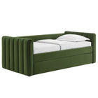 Modway Veyla Channel Tufted Performance Velvet Twin Daybed with Trundle - Moss Green-Twin Over Twin Layout