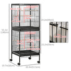 PawHut 55" H 2-in-1 Bird Cage with Wheels and Slide-out Tray - Black-Includes wooden perches and plastic food containers 