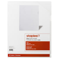 Staples Polypropylene Project Pockets - Letter Size - 8-1/2" x 11" - Clear - 25 Pack-Sealed on both sides to hold documents securely