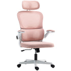 HOMCOM Ergonomic Mesh Office Chair with Lumbar Support - Pink-Headrest can rotate, move forward/backward and remove for personalized neck support