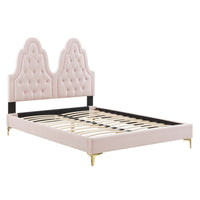 Modway Alexandria Tufted Performance Velvet Twin Platform Bed with Gold Metal Legs - Pink-Tufted Twin Bed Frame