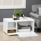 PawHut Cat Hidden Litter Box Enclosure - White-Spacious interior provides an ultra-comfortable inside 