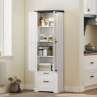 HOMCOM 71" H Farmhouse Kitchen Pantry Cabinet - White-Classic barn doors and vintage handles add timeless country charm 