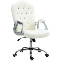Vinsetto Tufted Office Chair with Adjustable Height and Tilt Function - White-Glitzy design in French style, with crystal button decorated over the tufted back