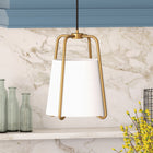 Hudson&Canal Marduk 11" Wide Pendant with Fabric Shade - Brass/White-Handcrafted brass finish is applied to the novelty metal base