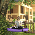 Qaba 3' Dia. Kids Saucer Swing Seat with Height Adjustable Hanging Ropes - Purple-Foam-padded metal tubes for stability 