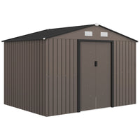 Outsunny Garden Storage Shed with Steel Foundation Kit - 9.1'x 6.4' x 6.3' - Distressed Brown-Large inner space for storing tools bicycle, garden tools, lawn care equipment and more 