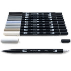 Tombow Dual Brush Pen, Grayscale, 10/Pack-Odor-less & Non-bleed Water-based Ink