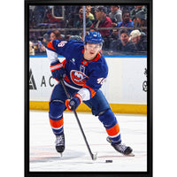 Frameworth Matthew Schaefer New York Islanders Portrait - Framed Canvas - 22.5" x 31.5"-Officially licensed by the NHL and NHLPA featuring Matthew Schaefer - the 1st overall pick of the 2025 NHL Draft and a rare elite defensive prospect
