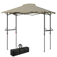 Outsunny 5 ft W x 8.5 ft L Pop Up Grill Gazebo with Shelves - UPF 50+ Outdoor Canopy - Khaki-Features a pop-up design for easy setup