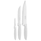 Tramontina Plenus Cutlery Stainless Steel Knife Set with White Polypropylene Handles - 3 Piece Set-Set Includes: 1x3" Vegetable Knife, 1x6" Steak Knife & 1x8" Chef's Knife