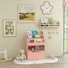 HOMCOM Kids Multi-Shelf Book Rack Organizer with Storage Drawer - Pink-Wheels under the drawer for easy movement 