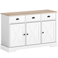 HOMCOM 46.5" Farmhouse Sideboard Buffet Cabinet with Barn Doors & Storage - White-Natural wood-effect top and barn-style doors create a warm farmhouse look