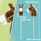 Qaba Unicorn Plush Hobby Horse with Wood Wheels, Real Sounds for Kids - Brown-Smooth-rolling wheels and a suitable size make it great for indoor/outdoor play 
