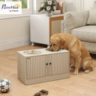 PawHut Elevated Large Dog Bowls with Slow Feeder and Stainless Steel - Oak-Features a 10.6 gal (40 L) hidden cabinet to keep your pet supplies organized 