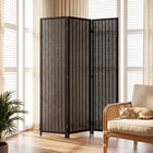 HOMCOM 3 Panel Handwoven Bamboo Freestanding Room Divider for Bedroom - Black-Woven design bamboo panel with rose gold and silver thread for a natural tone and chic style
