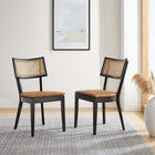 Modway Caledonia Vegan Leather Upholstered Wood Dining Chairs - Black/Tan - 2 Pack-Vegan Leather Upholstered Wood