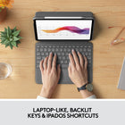 Logitech Folio Touch Keyboard Case for iPad Air 11" (M2) / (M3) / (M4) & iPad Air (5th generation) - Graphite-Laptop-Like Typing: Large, well-spaced keyboard containing a full row of iPadOS shortcut keys lets you type comfortably with speed and accuracy