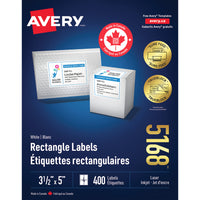 Avery White Rectangle Labels with TrueBlock, 3-1/2" x 5", for Laser/Inkjet Printer, 400 Pack (5168)-3-1/2" x 5", White