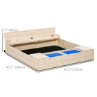 Outsunny Outdoor Kids Square Wooden Sandbox - 47" x 47" - Natural-Made with solid fir wood and a polished smooth surface for a stable structure ready for daily use 