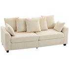 HOMCOM Corduroy 3 Seater Sofa Couch with 8 Removable Pillows - Beige-Freely arrange multiple back cushions to suit your comfort and style