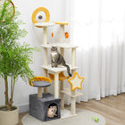 PawHut 63" Star and Moon Themed Cat Tree Tower - Beige-Soft plush covering provides comfort for resting cats 
