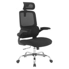 Work Smart Black Mesh Back And Fabric Seat Managers Chair With Headrest - Black-Black frame with padded black fabric seat