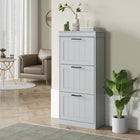 HOMCOM Narrow Shoe Cabinet with Flip Drawers & Adjustable Shelf - Grey-2-level adjustable inner shelves are removable to store various of shoes