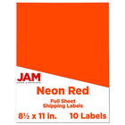 JAM Paper Full Page Labels, 8.5 x 11 Sticker Paper, Neon Red, 2 Pack (337628604g)-Size: 8.5" x 11"