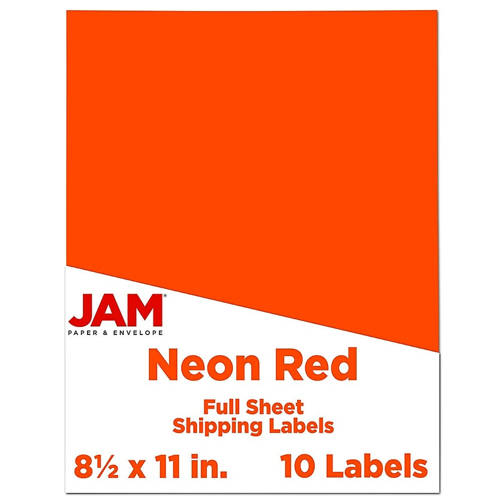 JAM Paper Full Page Labels, 8.5 x 11 Sticker Paper, Neon Red, 2