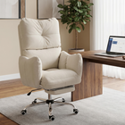 HOMCOM Ergonomic Reclining Office Chair with Snow Flannel Fabric - Cream White-Features a thick cushion and backrest to relieve pressure during long hours