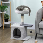 PawHut 28" Cat Tree Tower with Plush Top Bed - Light Grey-Covered in soft plush fabric, offering your cat a warm, cozy retreat 