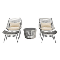 Manhattan Comfort Ashland Modern 5-Piece Patio Conversation Set - Cream-Modern 5-Piece Outdoor Conversation Patio Set with 2 Chairs, 2 Foot Ottomans, and 1 Coffee Table