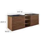 Modway Render 62" Wall-Mount Double Sink Bathroom Vanity - Walnut/Black-Ceramic Sinks With 8" Centerset