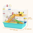 PawHut 15" H 3-Tier Hamster Cage with Tunnels, Water Bottle and Exercise Wheel - Light Blue-Front door allows straightforward pet access 