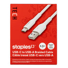 Staples TECH USB-C to USB-A Charging Cable - 3.3 ft. - White-3.3ft (1m) USB-C to USB-A charging cable that transfers data at speeds of up to 480Mbps
