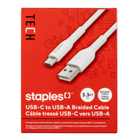 Staples TECH USB-C to USB-A Charging Cable - 3.3 ft. - White-3.3ft (1m) USB-C to USB-A charging cable that transfers data at speeds of up to 480Mbps