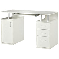HOMCOM 47.2" Computer Desk with Keyboard Tray and Storage Drawers - White-Ample desktop space for writing, computer work, and other home office activities 