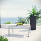 Modway Shore Outdoor Patio Aluminum Coffee Table - Silver Grey-Plastic Wood Accent Paneling
