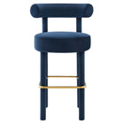Modway Toulouse Performance Velvet Bar Stool - Midnight Blue Gold-Weight Limit: 330 lb