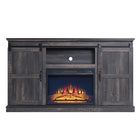 Manhattan Comfort Myrtle 60" Modern Fireplace - Black and Heavy Brown - Set of 2-Traditional Barn-Like Electric Fireplace for Indoor Living Room Usage