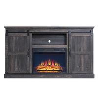 Manhattan Comfort Myrtle 60" Modern Fireplace - Black and Heavy Brown - Set of 2-Traditional Barn-Like Electric Fireplace for Indoor Living Room Usage